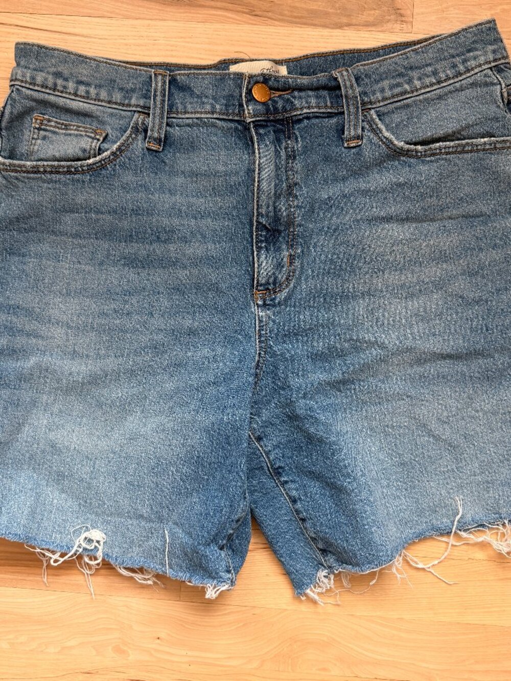 High Rise Medium Wash Bermuda Shorts
